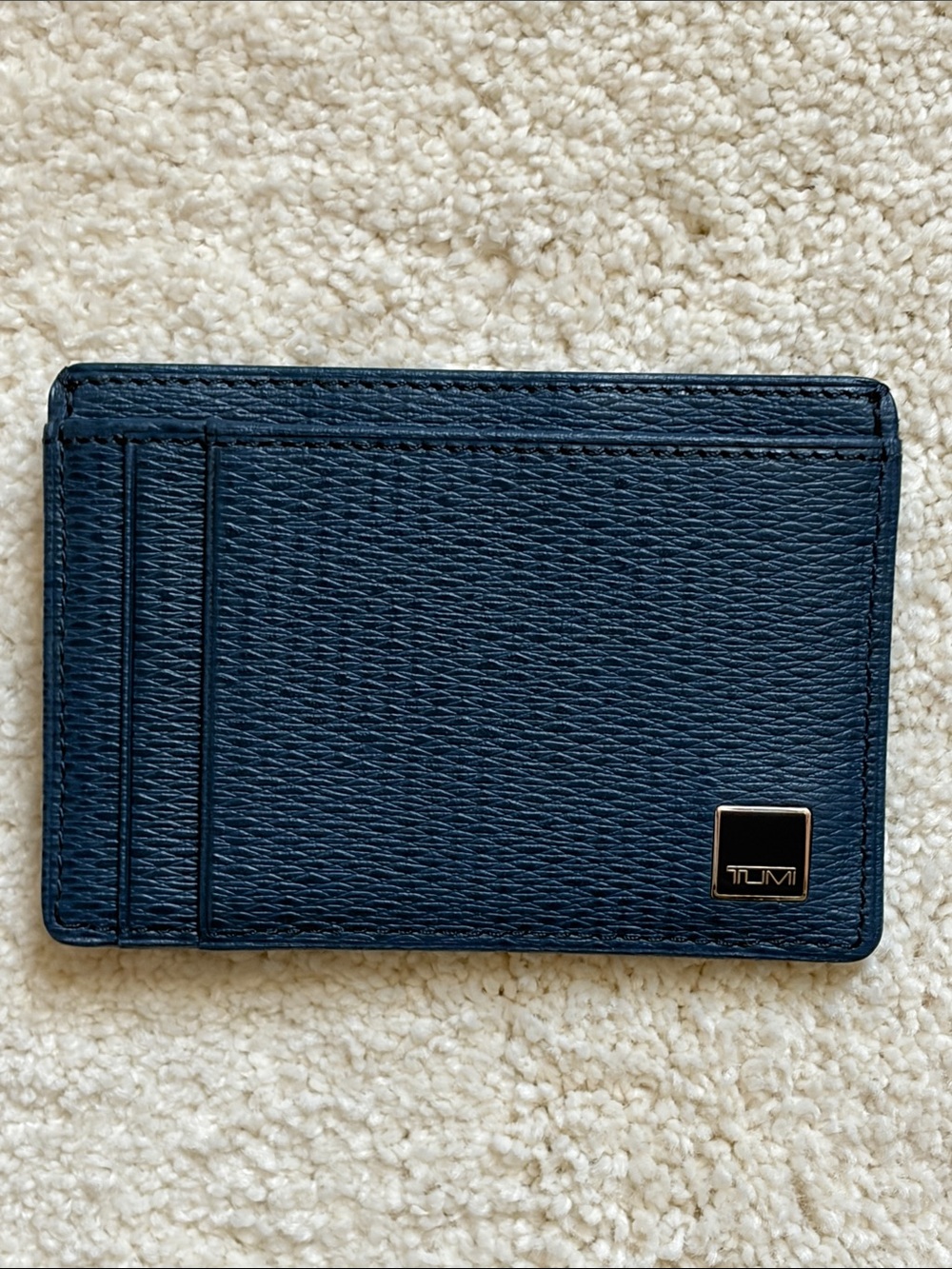 Men’s Tumi Blue Leather Slim Card Holder/Money Clip with Metal Logo